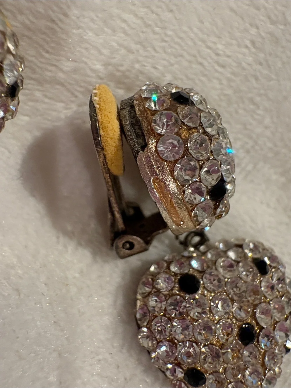Vintage Black & Clear Drop heart Crystal Earrings New Clip
